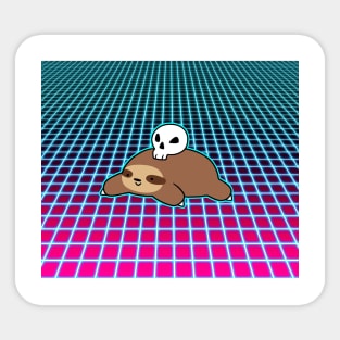 Skull Sloth Vaporwave Sticker